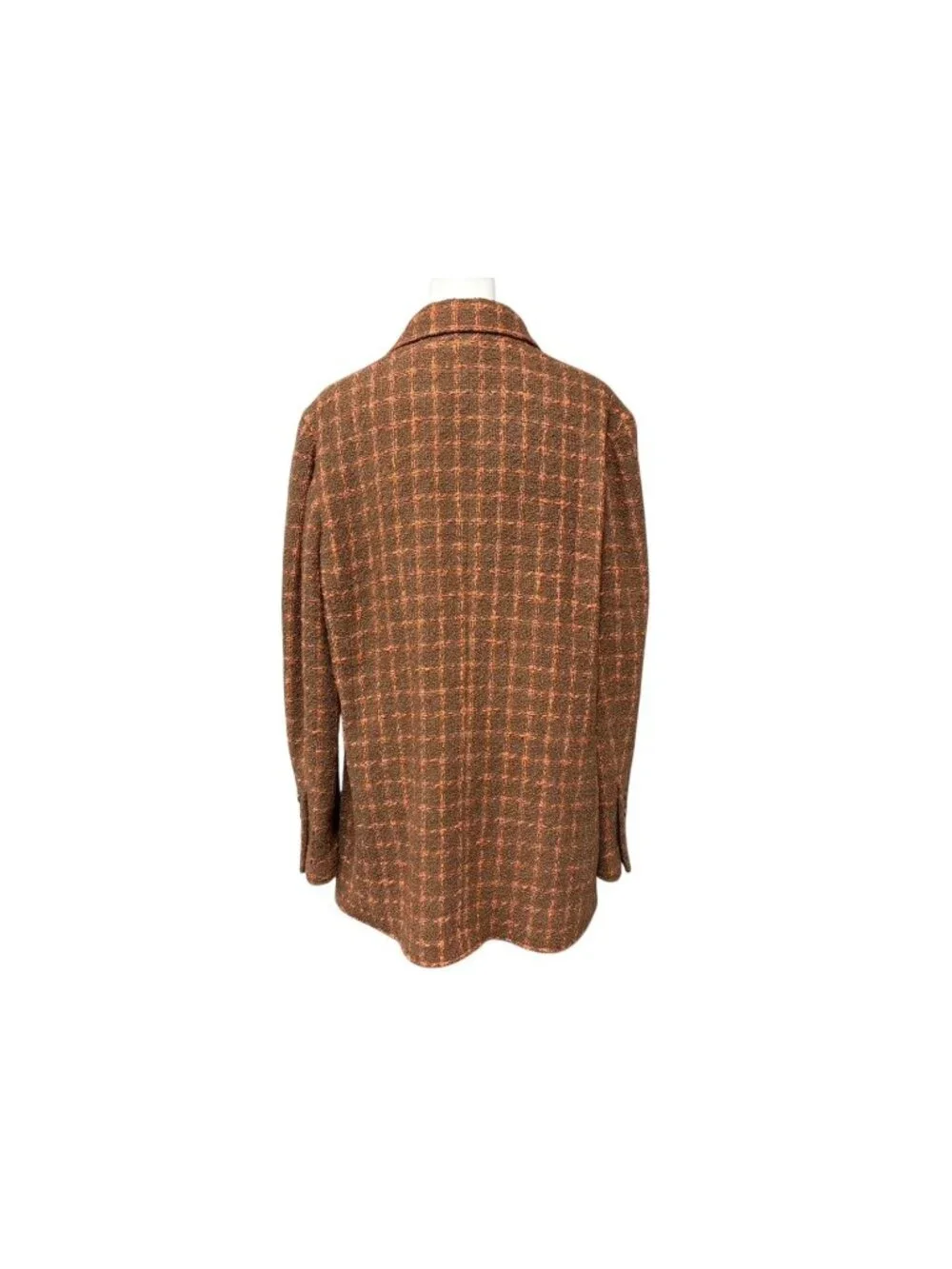 Chanel Tweed Tailored Jacket Single CC Logo Brown Orange 38